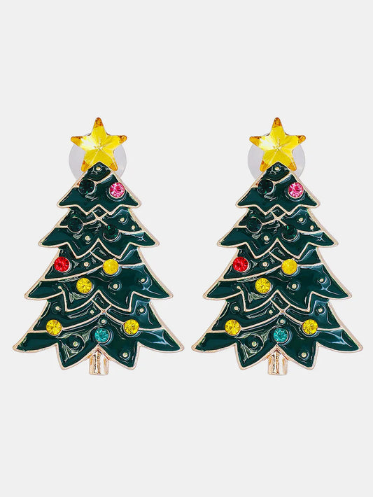 Boucles d’Oreilles Sapin de Noël Vert – Strass & Esprit de Fête