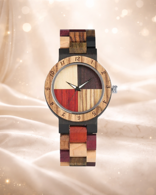 Montre en Bois – Design Vintage & Coloré | Cadran Minimaliste en Bois Naturel Femme