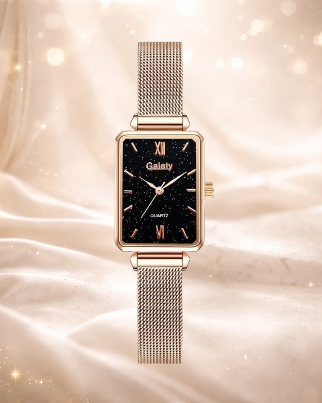 Montre Femme Élégance Romantique – Cadran Étoilé & Bracelet Maille Milanaise