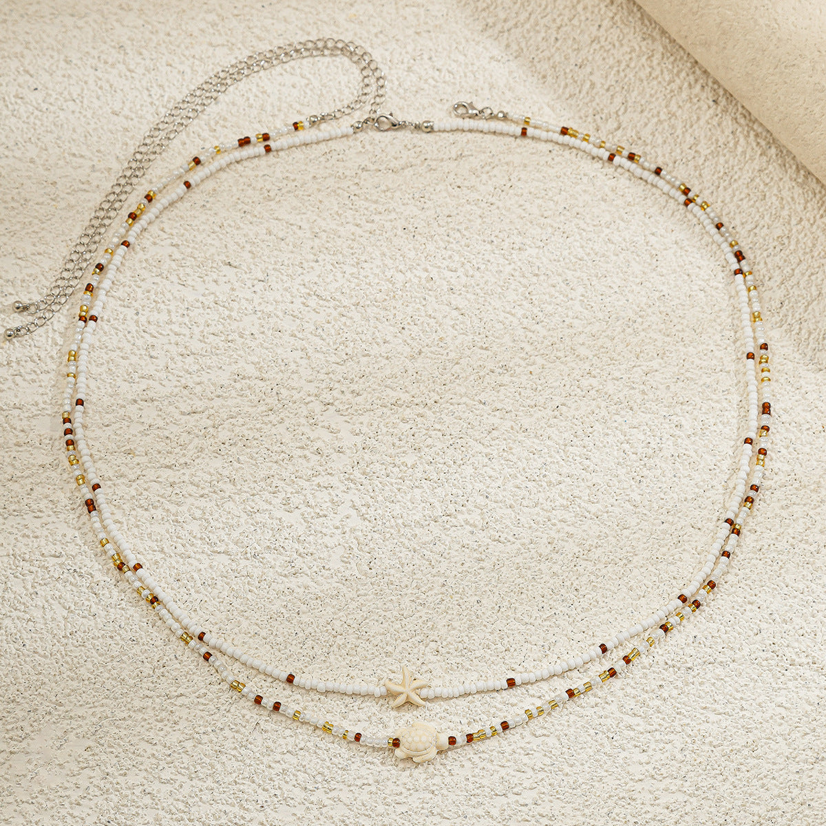 Chaîne de Taille Double – Perles de Riz & Étoile de Mer – Esprit Océan