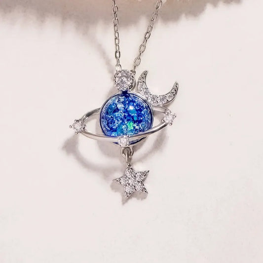Collier Lune & Étoile – Ciel Étoilé en Zircon Doré