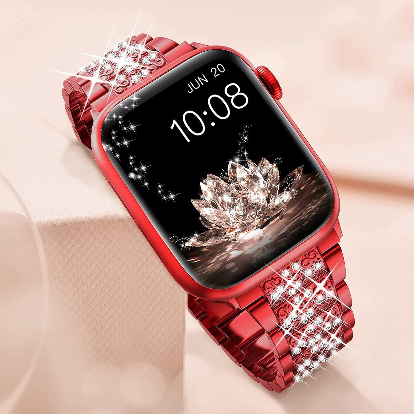 Bracelet Luxe Compatible Apple Watch – Alliage de Zinc, Strass & Perles