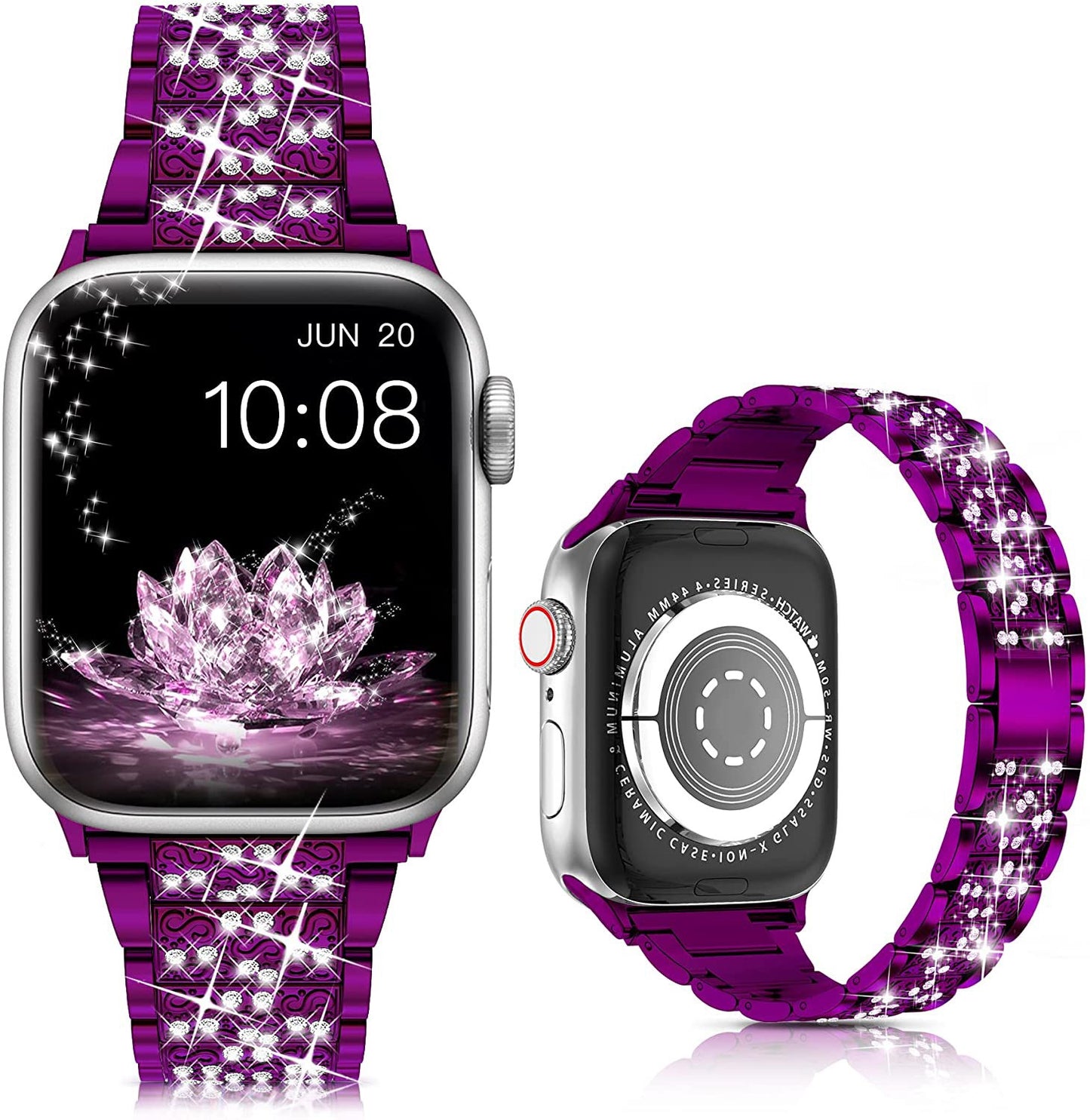 Bracelet Luxe Compatible Apple Watch – Alliage de Zinc, Strass & Perles