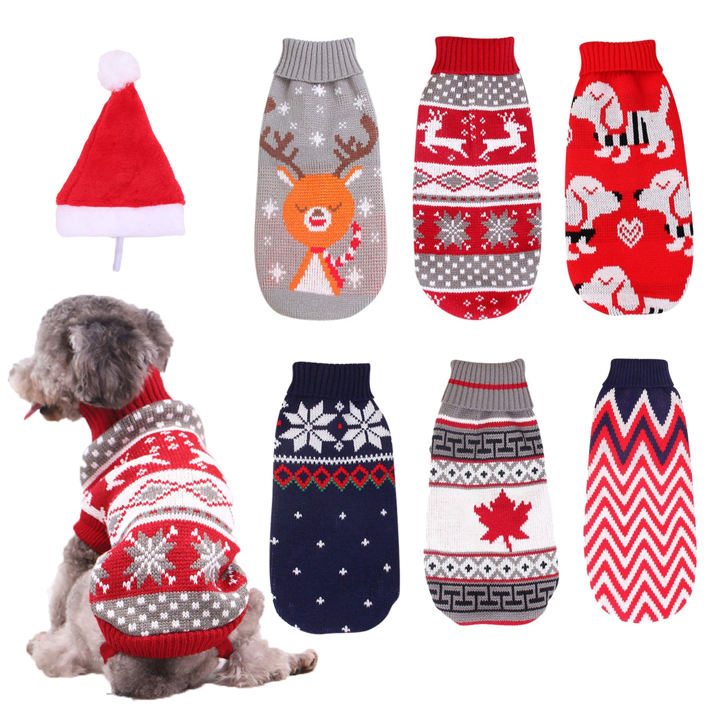 Pull de Noël Tricoté pour Chien – Motifs Rênes & Flocons