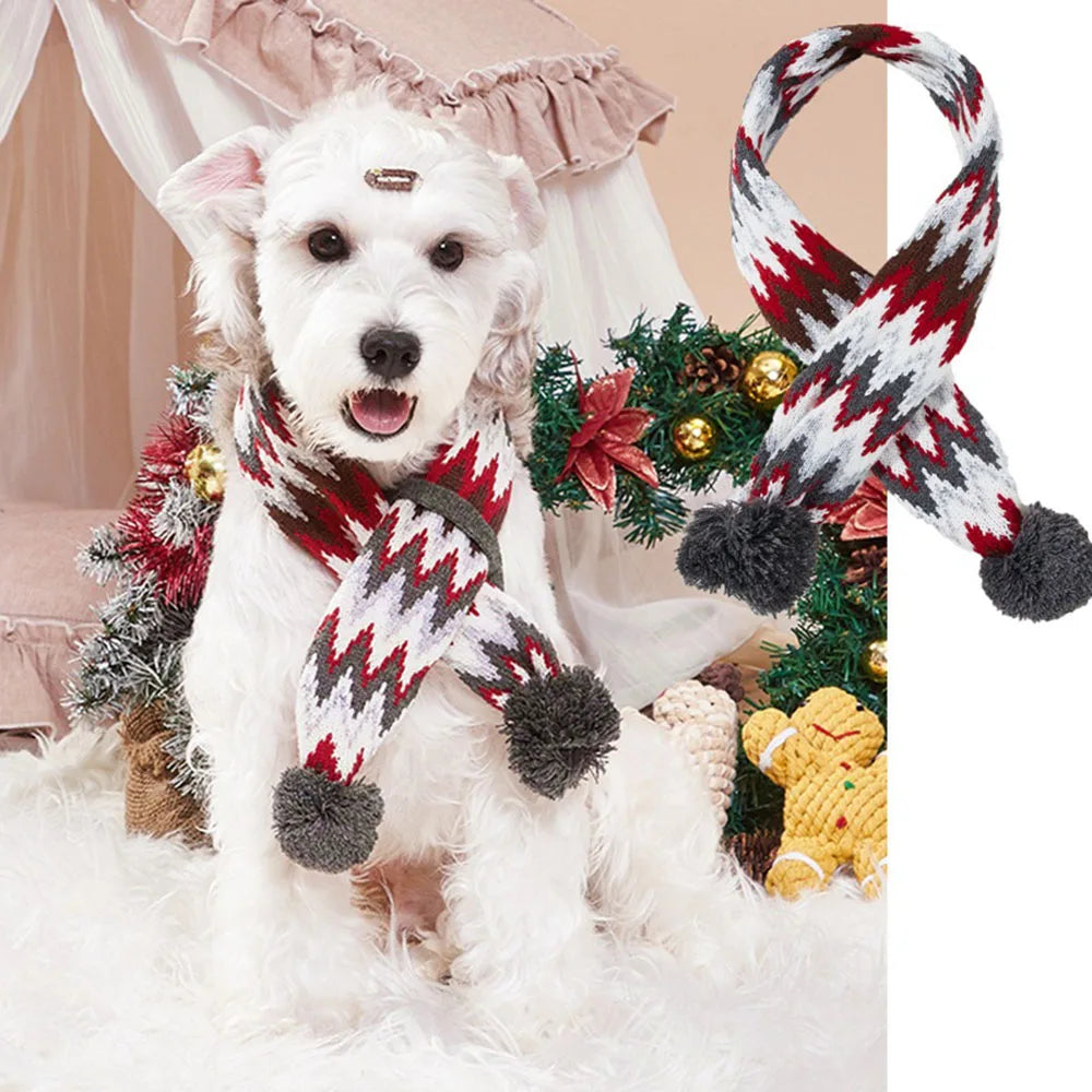 Écharpe de Noël Rayée pour Chien – Motif Bonhomme, Pompons