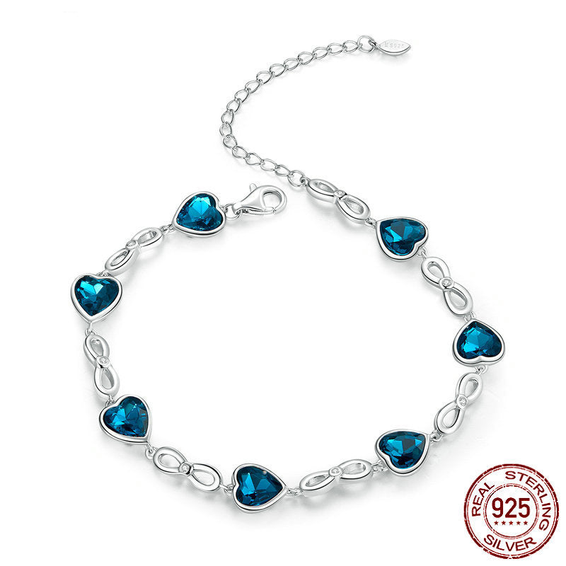 Bracelet Love en Argent 925 – Cœurs Bleus Étincelants