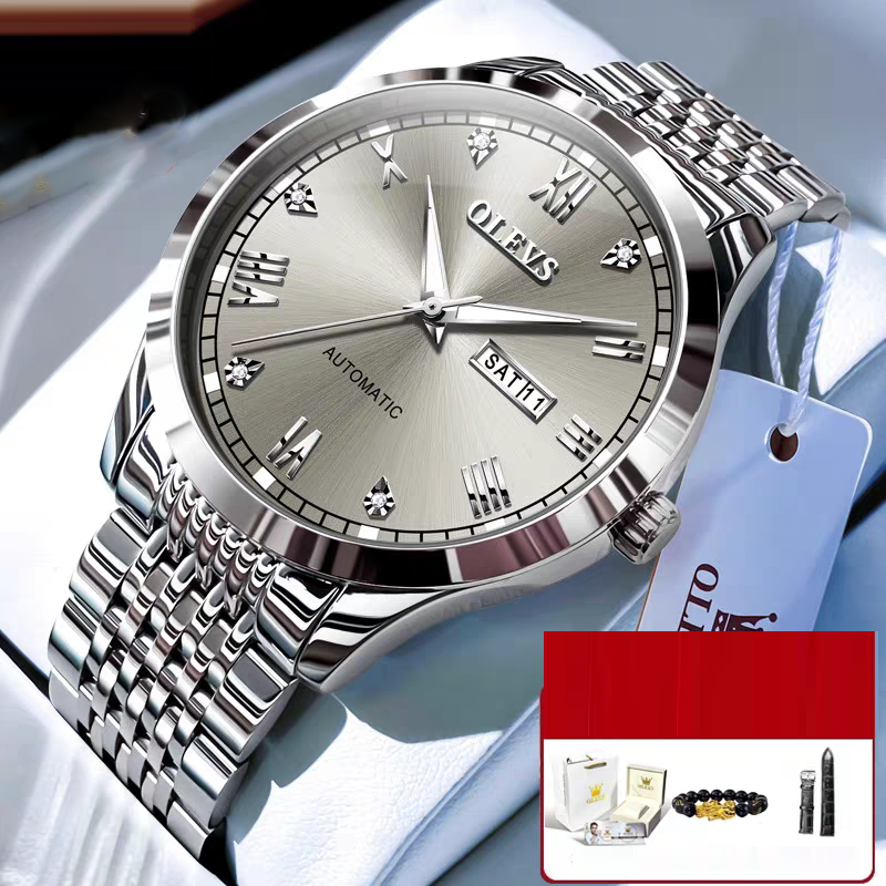 Montre Mécanique Homme – Élégance Acier & Éclairage Nocturne