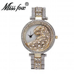 MISSFOX V227 Montre Femme Léopard – Cristaux Brillants & Élégance Dorée