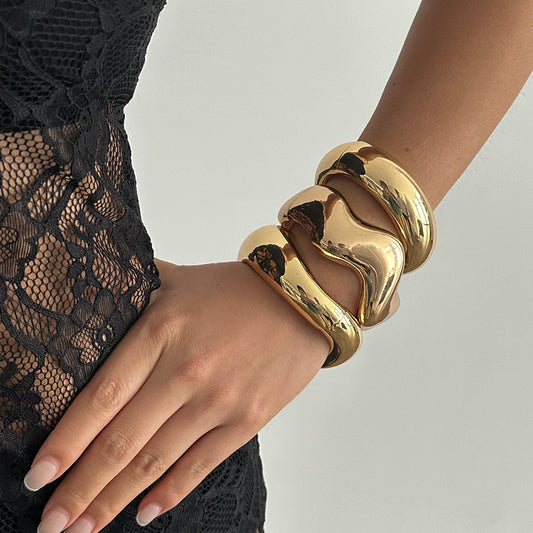 Bracelet Bicolore Ondulé – Élégance Moderne & Chic