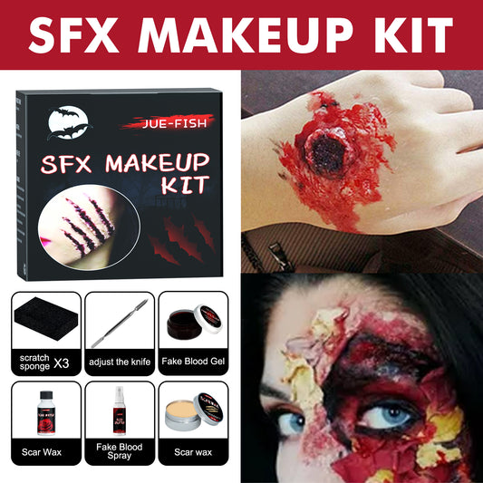Kit Maquillage Effets Spéciaux – Plaies, Sang & Cire Peau pour Halloween