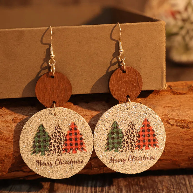 Boucles d’Oreilles de Noël « Merry Christmas » – Sapins Vichy & Effet Léopard