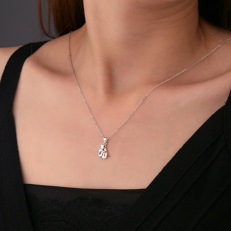 Collier Petite Fille & Chien – Argent 925 & Contraste Élégant