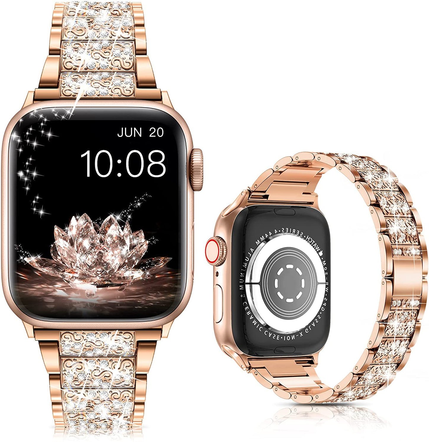 Bracelet Luxe Compatible Apple Watch – Alliage de Zinc, Strass & Perles