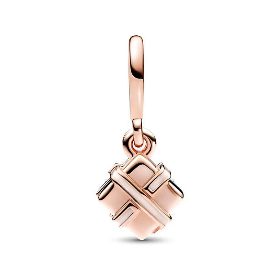 Pendentif Boîte Cadeau Anniversaire Ouvrable – Or Rose avec Nœud Ruban