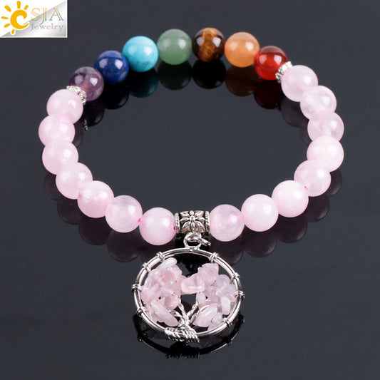Bracelet Arbre de Vie – Quartz Rose & Énergie Positive