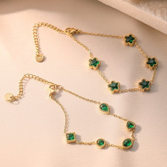 Bracelet NEWBUY 2024 – Acier Inoxydable Doré & Cristal Vert (disponible d'autres couleurs)