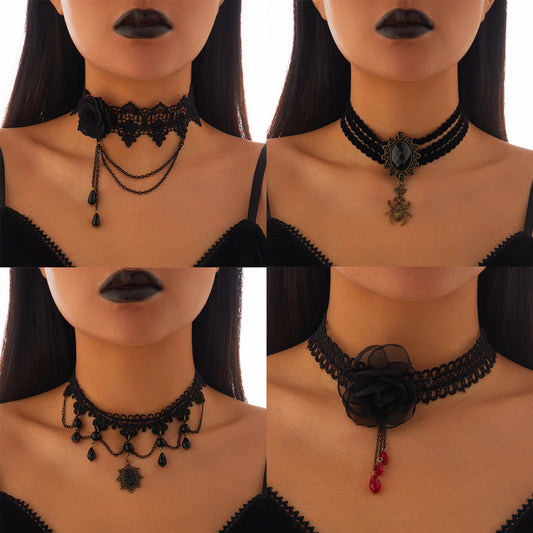 Collier Ras-du-Cou  Halloween – Dentelle Noire & Détails Ténébreux