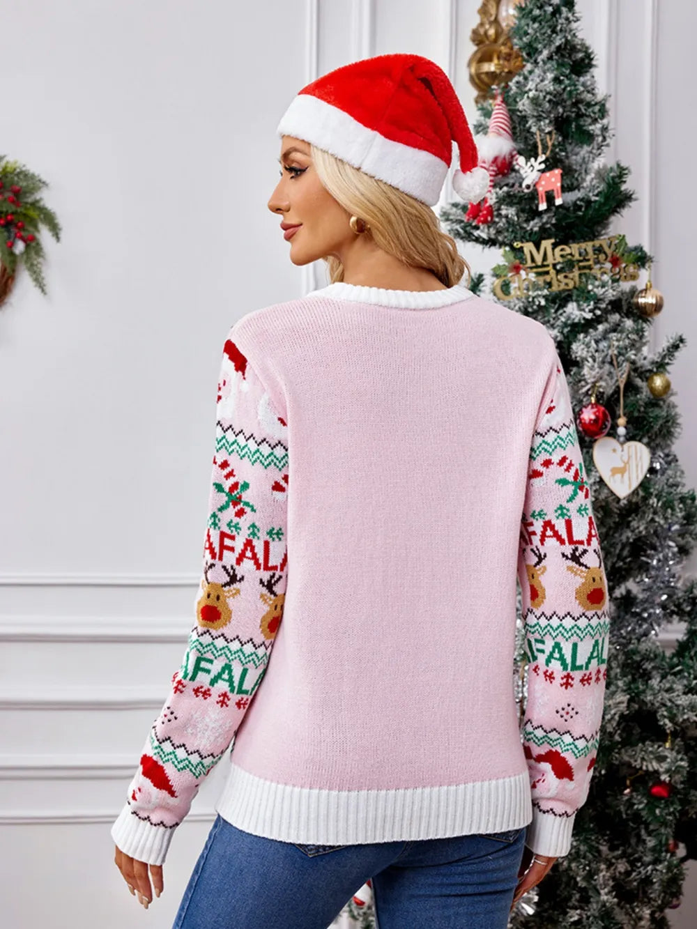 Pull de Noël Rose Poudré – Motif Festif & Détails Mignons