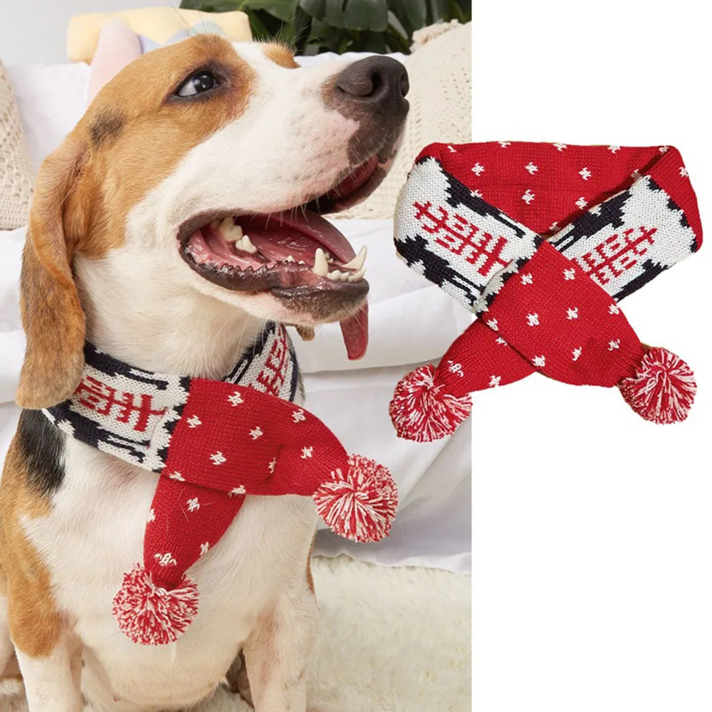 Écharpe de Noël Rayée pour Chien – Motif Bonhomme, Pompons