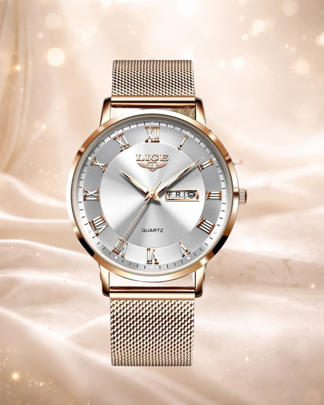 Montre Femme LIGE Ultra Thin – Élégance Fine & Bracelet Maille Milanese