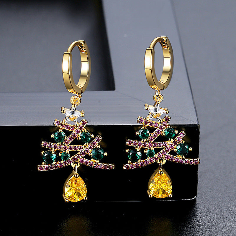 Boucles d’Oreilles Sapin de Noël en Zircon – Brillance & Féérie