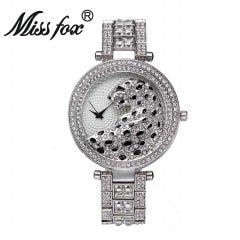 MISSFOX V227 Montre Femme Léopard – Cristaux Brillants & Élégance Dorée