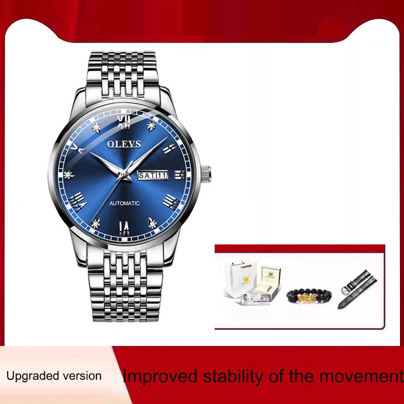 Montre Mécanique Homme – Élégance Acier & Éclairage Nocturne