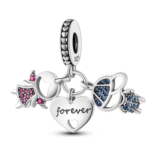 Pendentif "Forever" – Argent S925 avec Nœuds et Strass Colorés