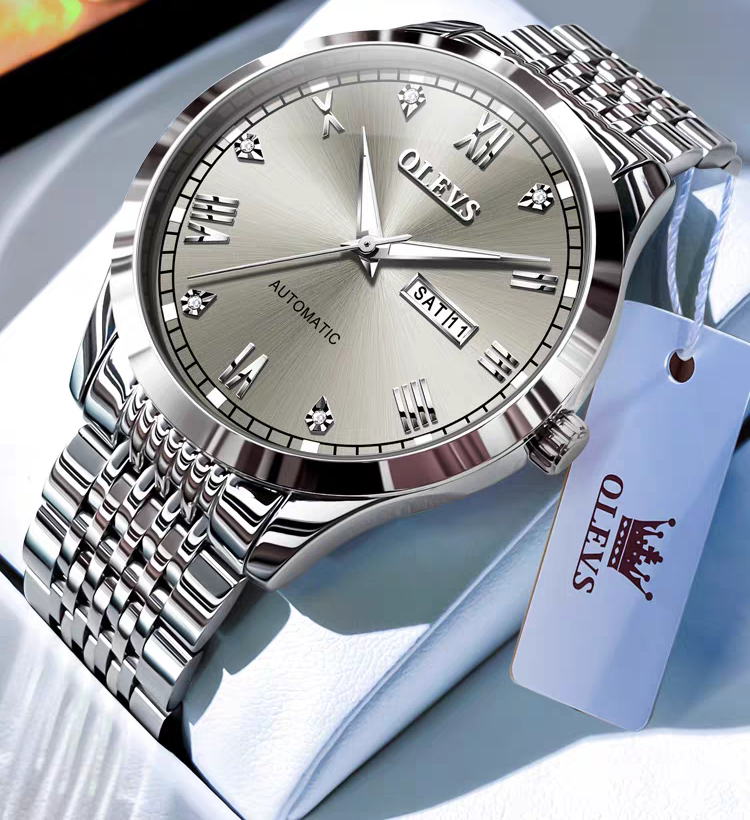 Montre Mécanique Homme – Élégance Acier & Éclairage Nocturne