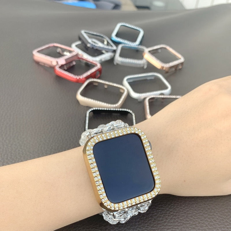 Étui de Protection Apple Watch – Bordure Strass Double Rangée