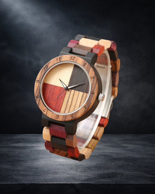 Montre en Bois – Design Vintage & Coloré | Cadran Minimaliste en Bois Naturel