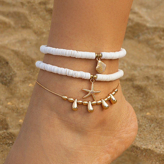 Bracelets de Cheville Étoile de Mer – Set Plage Bohème en Céramique Douce