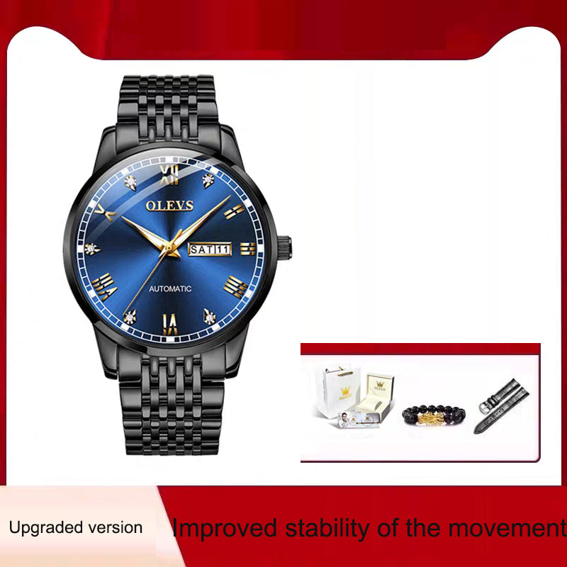 Montre Mécanique Homme – Élégance Acier & Éclairage Nocturne