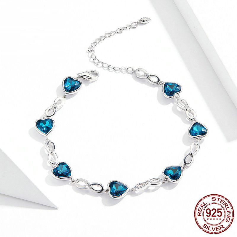 Bracelet Love en Argent 925 – Cœurs Bleus Étincelants