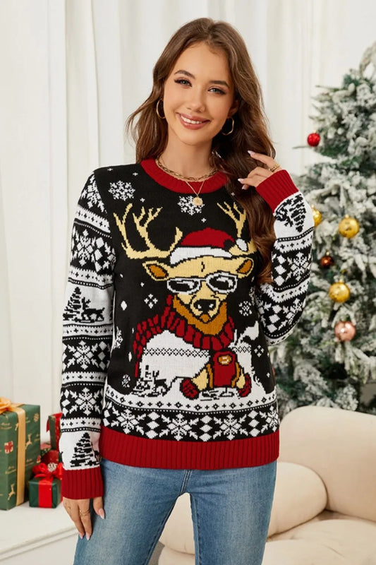 Pull de Noël – Renne chic & flocons nordiques