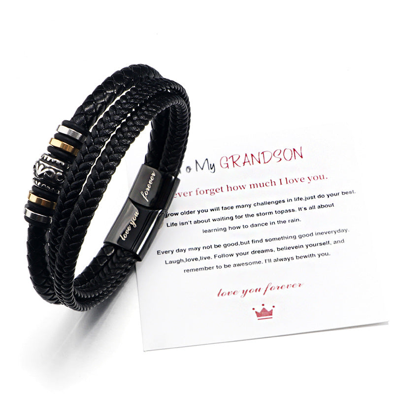 Bracelet Homme Tressé – Cuir & Acier Titane Gravé