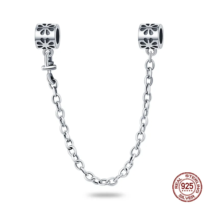 Chaîne de Sécurité Motif Floral – Argent S925 pour Bracelet Charms