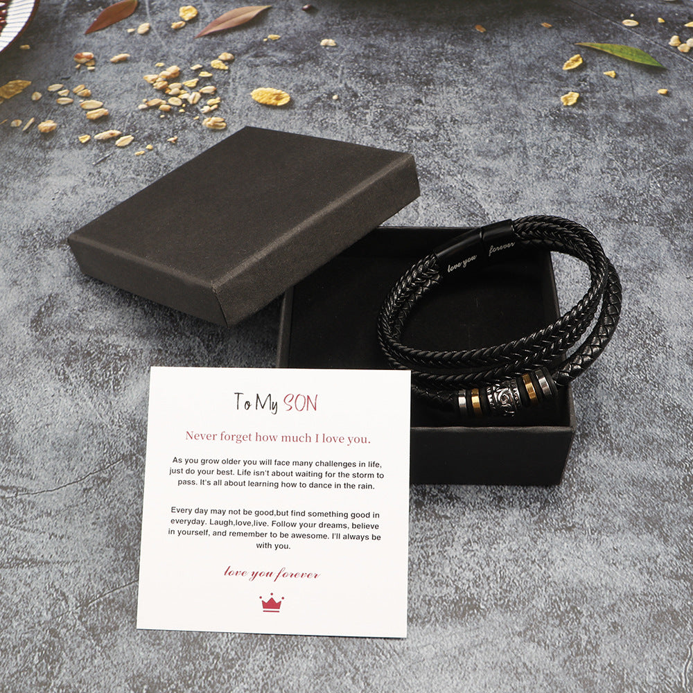 Bracelet Homme Tressé – Cuir & Acier Titane Gravé