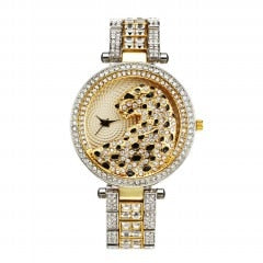 MISSFOX V227 Montre Femme Léopard – Cristaux Brillants & Élégance Dorée