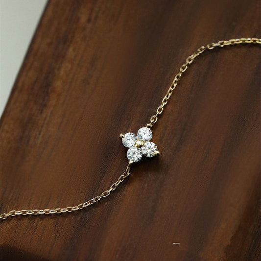 Bracelet  Argent Sterling 925 Plaqué Or 14K & Motif Fleur Zircon