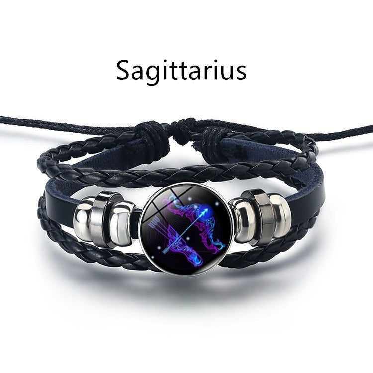 Bracelet Zodiaque Rétro – Cuir Tressé & Bouton Constellation