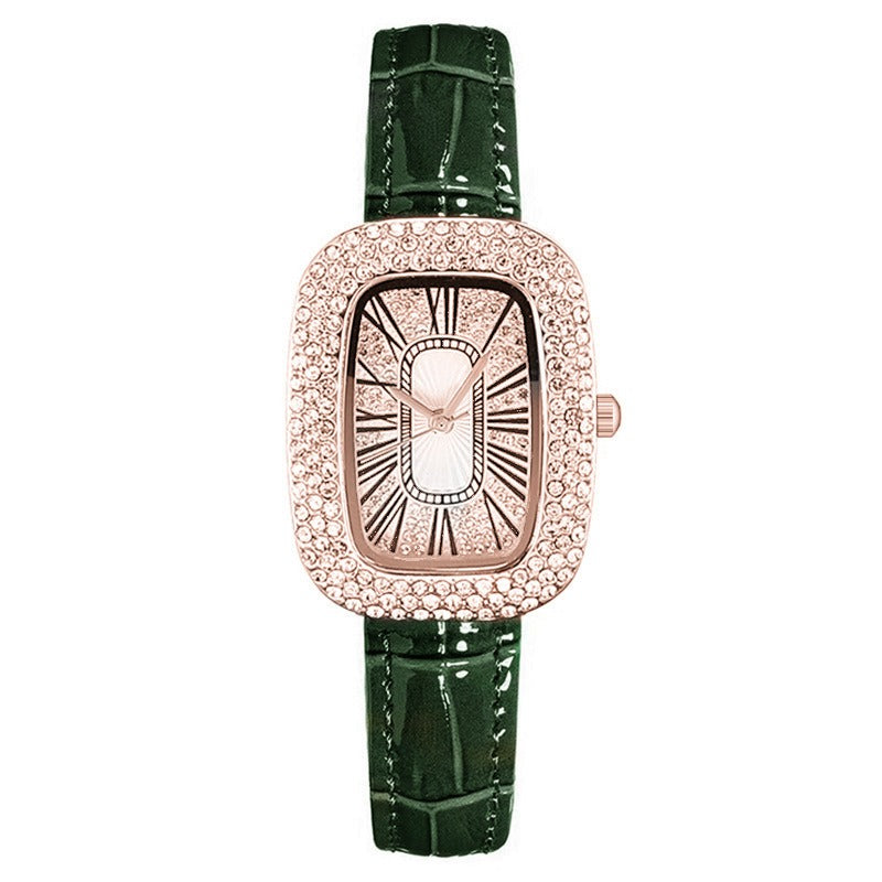 Montre Femme Small Diamond – Cadran Rectangle & Bracelet Cuir Croco