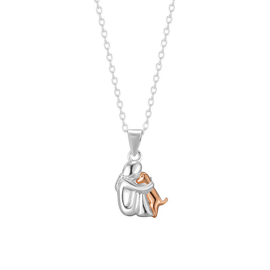 Collier Petite Fille & Chien – Argent 925 & Contraste Élégant