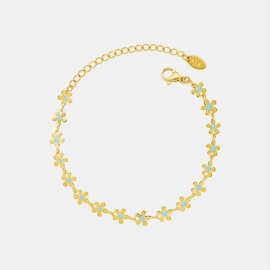 Bracelet Fleur Goutte – Acier Titane Doré & Goutte d’Huile