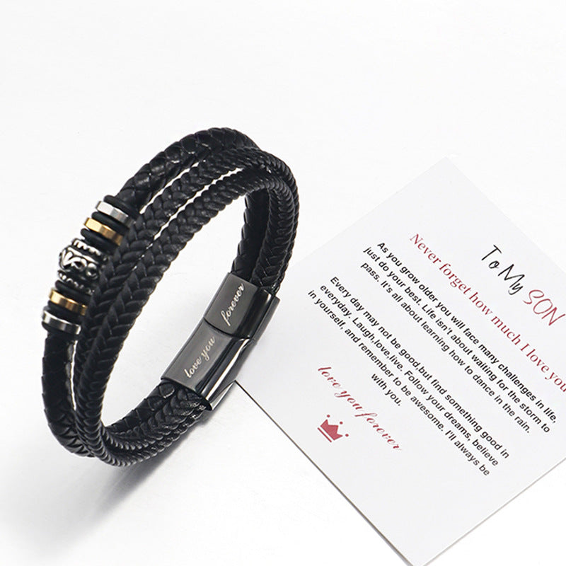 Bracelet Homme Tressé – Cuir & Acier Titane Gravé