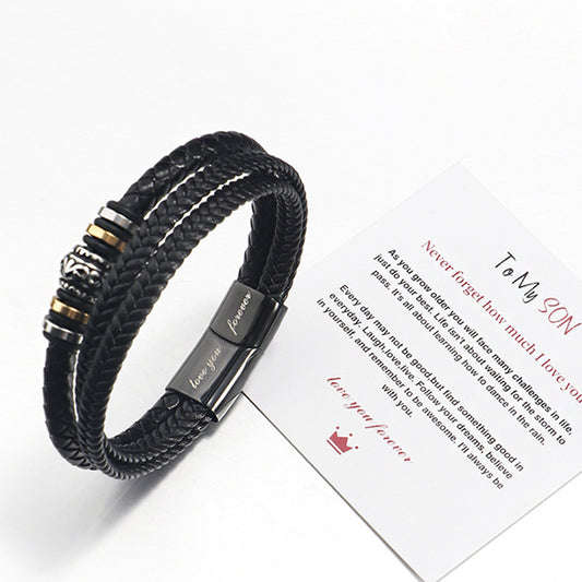 Bracelet Homme Tressé – Cuir & Acier Titane Gravé