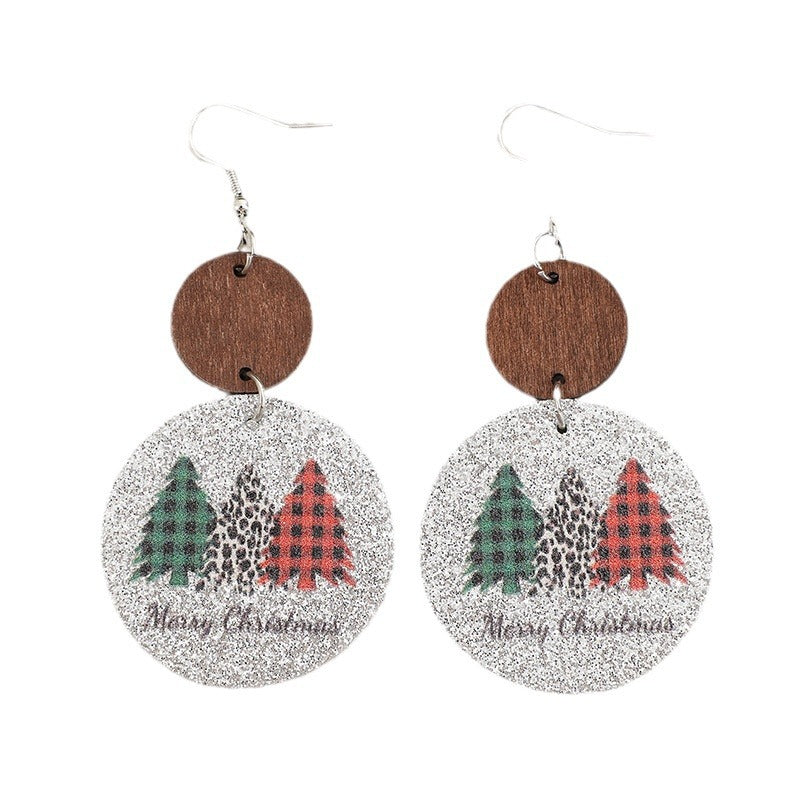 Boucles d’Oreilles de Noël « Merry Christmas » – Sapins Vichy & Effet Léopard