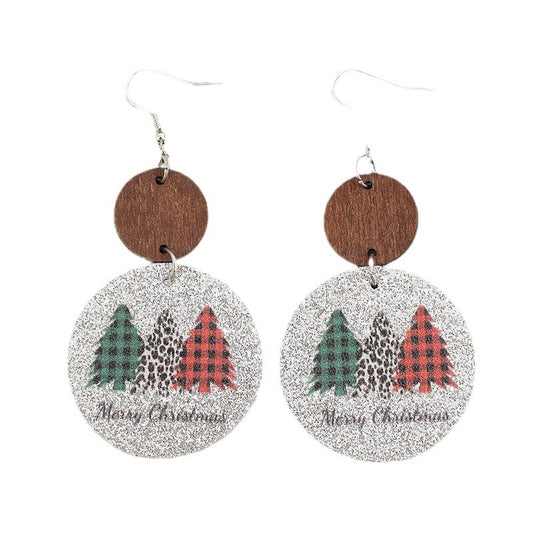 Boucles d’Oreilles de Noël « Merry Christmas » – Sapins Vichy & Effet Léopard