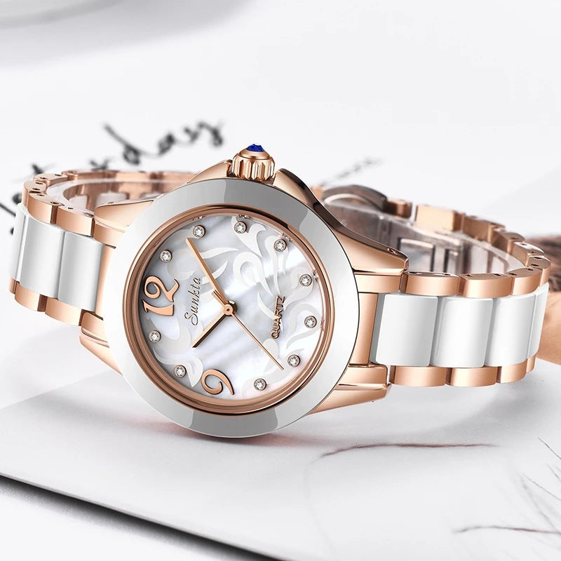 Montre Femme SUNKTA – Céramique Haut de Gamme & Détails Brillants