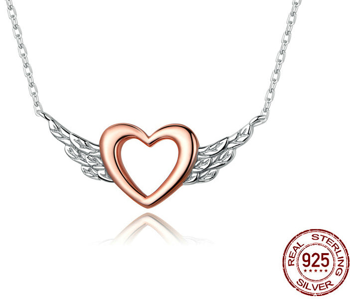 Collier “Ailes d’Amour” – Argent 925 & Cœur Plaqué Or Rose